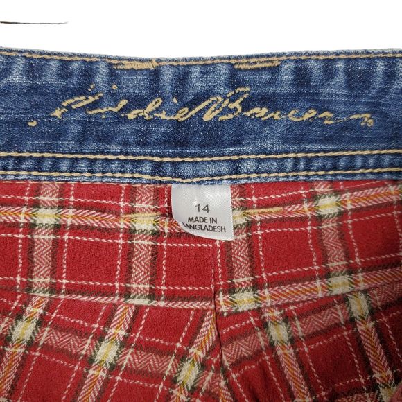Eddie Bauer Boyfriend Relaxed Mid Rise Flannel Lined Blue Jeans Sz 14 - Picture 3 of 7